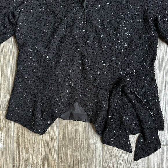Jkara Sequin Jacket Womens L Black Swiftie Faux Wrap Tie Whimsigoth Classic‎ 90s - Picture 6 of 8